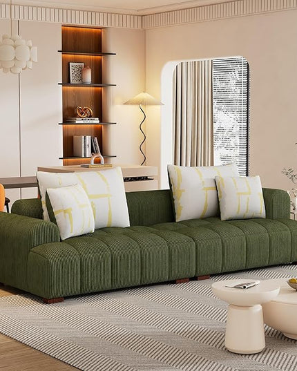 Oversized 4 Seaters Corduroy Upholstery Modular Cloud Sectional Sofa Couch,Modern Living Room Deep Seat Upholstered TV Sofa&Couch with 4PCS Pillows and Rubber Wood Legs for Home Apartment - LeafyLoom