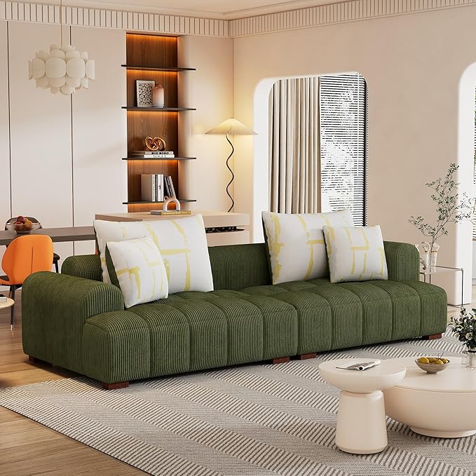 Oversized 4 Seaters Corduroy Upholstery Modular Cloud Sectional Sofa Couch,Modern Living Room Deep Seat Upholstered TV Sofa&Couch with 4PCS Pillows and Rubber Wood Legs for Home Apartment - LeafyLoom