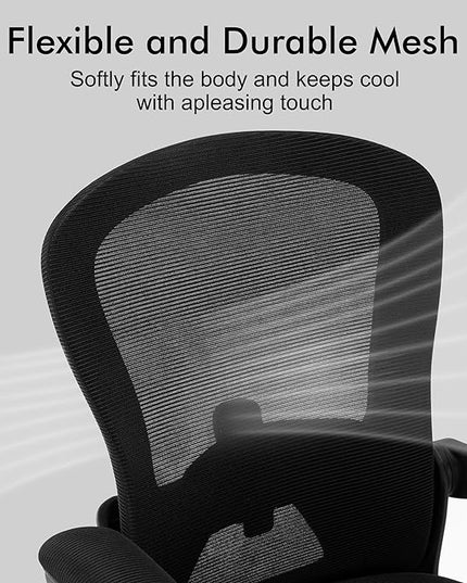Ergonomic Home Office Desk Chairs Comfy Computer Gaming Chairs Mesh Arm Swivel Chairs of Adults for Home Office Bedroom(Black) - LeafyLoom
