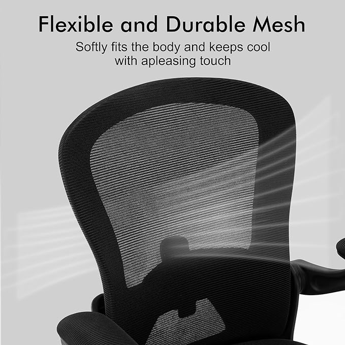 Ergonomic Home Office Desk Chairs Comfy Computer Gaming Chairs Mesh Arm Swivel Chairs of Adults for Home Office Bedroom(Black) - LeafyLoom