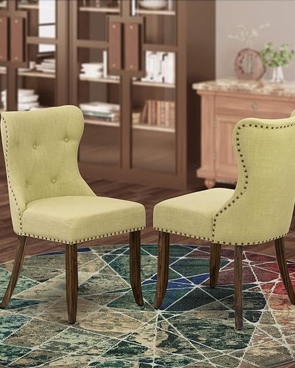 East West Furniture SIP7T37 Sion Modern Parson Dining Button Tufted Nailhead Trim Limelight Linen Fabric Upholstered Chairs, Set of 2, Jacobean - LeafyLoom
