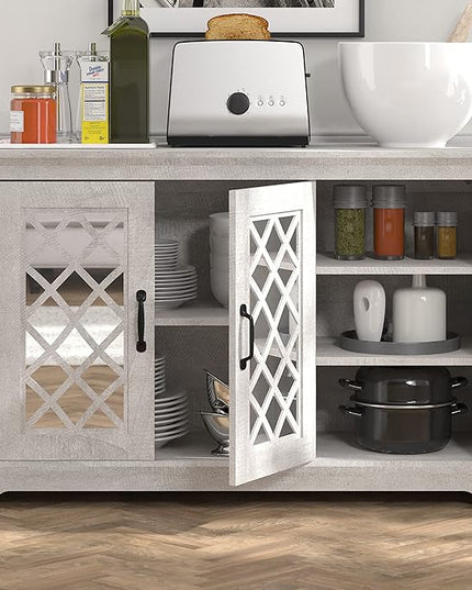 Galano Millicent 2 Doors Sideboard with Open Shelves, Buffet Cabinet with Storage, Storage Cabinet for Kitchen, Dining Room, Living Room, 15.67" D x 45.71" W x 29.29" H, Dusty Grey Oak - LeafyLoom