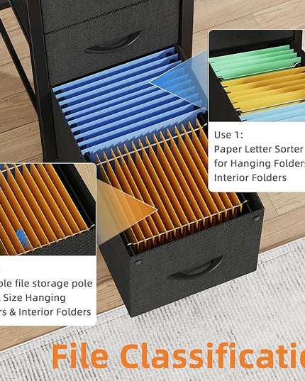 63'' Office Desk with 6 Fabric File Drawers - File Drawer Organization, Computer Work Desk, Study Writing Table, Home Office Workstation, Black - LeafyLoom