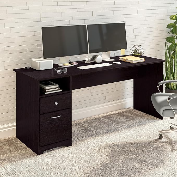 Bush Furniture Cabot 72W Computer Desk with Drawers in Espresso Oak - LeafyLoom