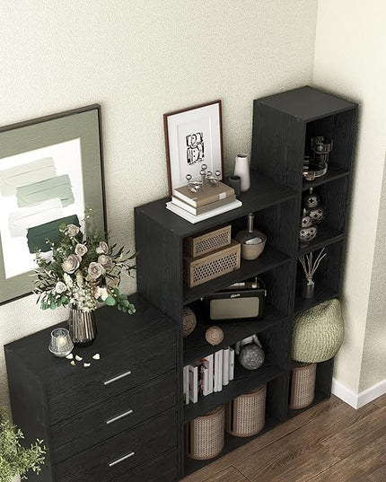 Apexa 3 Cube Storage Organizer Shelves, Stackable Wood Bookcase Fits Cubby Bins for Organization, Dorm Teen Room Decor & Home Office, Black - LeafyLoom