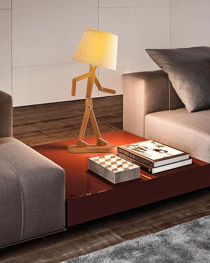 ELINKUME Table Lamps for Kids Bedside Bedroom Reading with Linen Lampshade,Wood Swing Arm LED Desk Lamp for Home Decoration,Study and Working Lighting,Creative Gifts for Boys and Girls - LeafyLoom