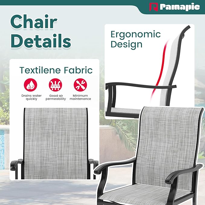 Pamapic 5 Pieces Patio Dining Set, Outdoor Dining Set for Garden Backyard Poolside Deck,Outdoor Table and Chairs Set with 4 Textilene Chairs,Gray - LeafyLoom
