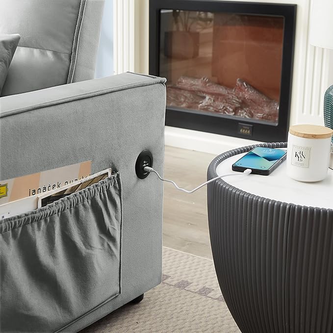64" Oversized Loveseat Sofa Convertible Spacious Full Size Sleeper Sofabed with Pull Out Couch Bed,Cupholders,USB Charging Ports and Storage Pockets for Home Apartment Office Living Room - LeafyLoom
