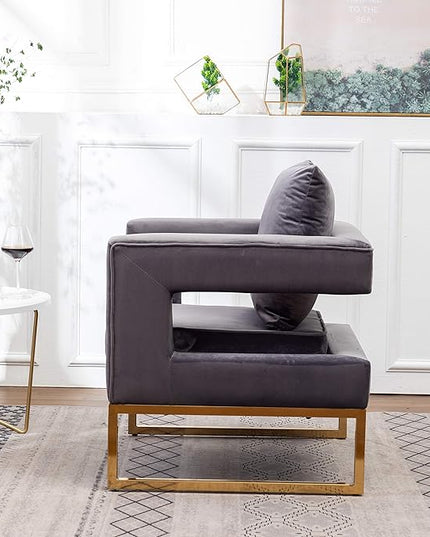 Roundhill Furniture Lenola Upholstered Accent Arm Chair, Gray 27.5D x 29.75W x 34.5H in - LeafyLoom