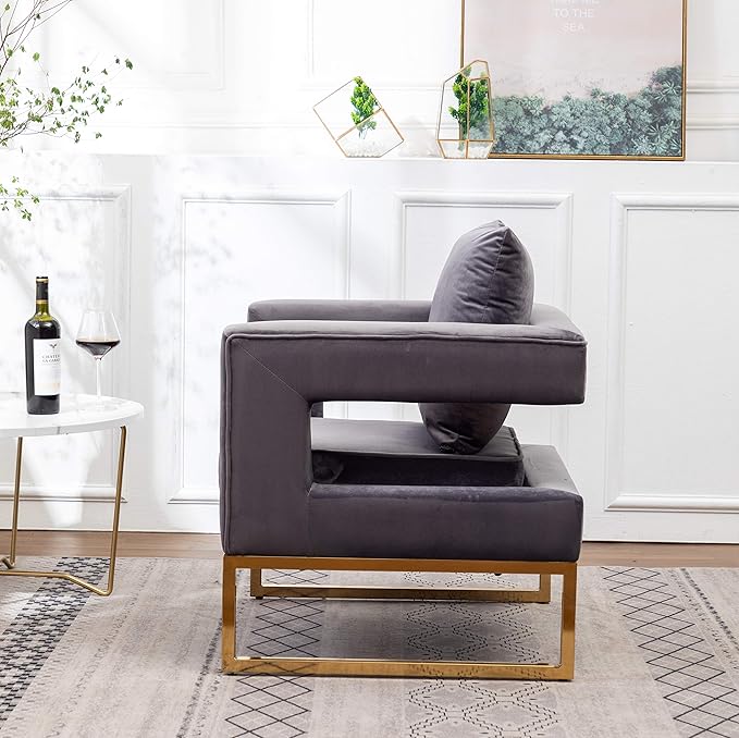 Roundhill Furniture Lenola Upholstered Accent Arm Chair, Gray 27.5D x 29.75W x 34.5H in - LeafyLoom