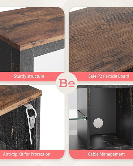 Bestier RGB TV Stand for 65+ Gaming Entertainment Center Gaming LED TV Media Console Table with 2 Glass Shelf PS Gaming TV Cabinet for Living Room, Golden Black - LeafyLoom