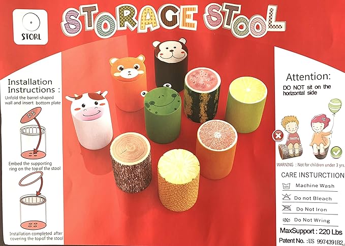 Storl Organizer Storage Stool for Toy and Cloth and Kids Stool (Watermelon, 12Wx13H) - LeafyLoom