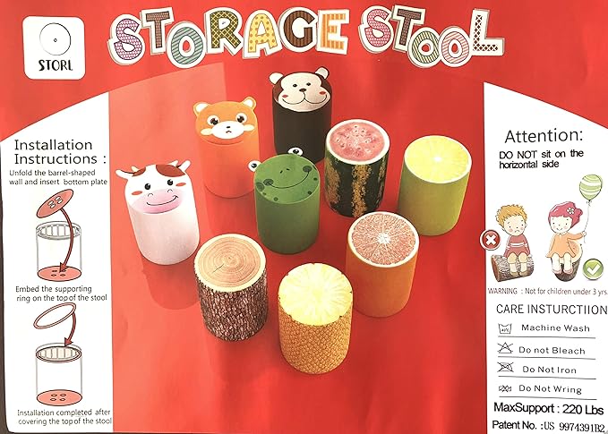 Storl Organizer Storage Stool for Toy and Cloth and Kids Stool (Cow, 12Wx13H) - LeafyLoom