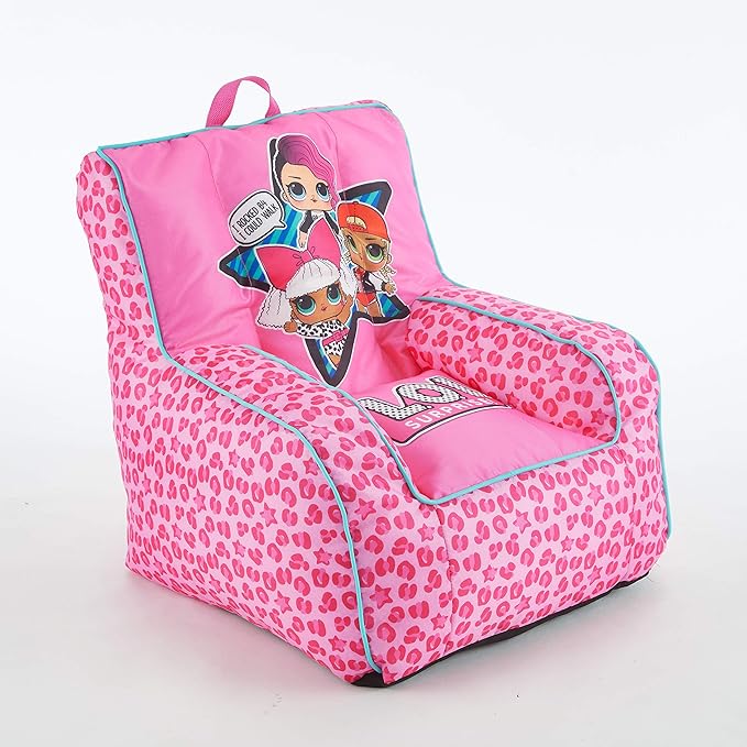 Idea Nuova LOL Surprise Kids Nylon Bean Bag Chair with Piping & Top Carry Handle, Large - LeafyLoom