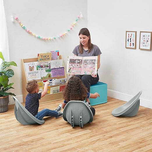 ECR4Kids Leaf Floor Seat, Rocker Chair, Grey, 6-Piece - LeafyLoom