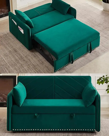 3 in 1 Multifunctional Pull Out Sofa Bed, Convertible Sleeper Couch Futon Loveseat with Reclining Backrest USB Ports and Side Pockets, Adjustable Chaise Lounge Pullout Sofabed for Living Room - LeafyLoom