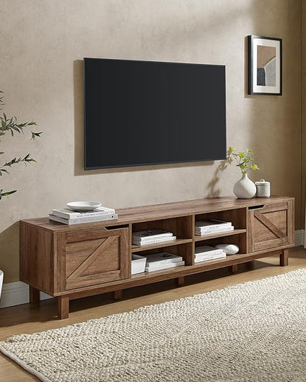 Walker Edison Tinsley Barn-Door Low Stand for TVs up to 80 Inches, 70 Inch, Rustic Oak - LeafyLoom