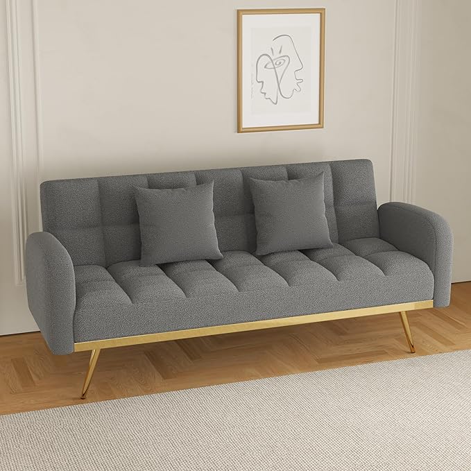 NicBex Sectional Couch Sofa with 2 Throw Pillows Sofa Bed Cloud Couch for Living Room Furniture Sets with Removable Comfortable Armrest, Modular Sofa for Living Room, Bedroom, Apartment,69" L, Gray - LeafyLoom
