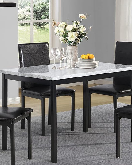 Roundhill Furniture Noyes Metal Dining Table with Laminated Faux Marble Top, 28.50 x 45.00 x 30.00 Inches, Off-white - LeafyLoom