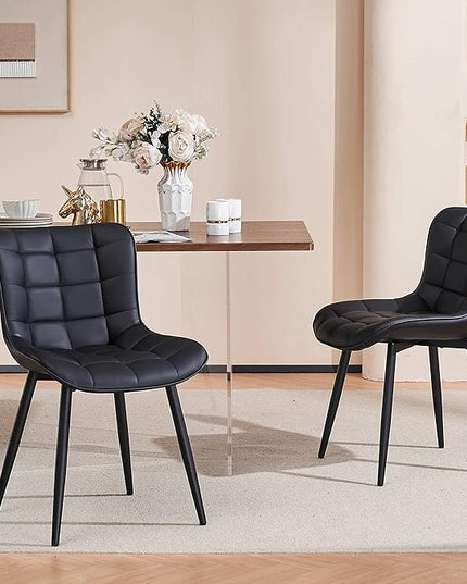 YOUTASTE Black Dining Chairs Set of 2 PU Leather Upholstered Modern Armless Dining Room Chair with Back Metal Legs Kitchen Dinner Accent Guest Chairs for Vanity Reception Waiting Room - LeafyLoom