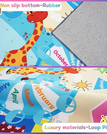 Chicrug Educational Kid Area Rug for Playroom, 4x6 Feet TPR Non Slip Kids Classroom Carpet Rug for Learning ABC Animal, Shape Color Fruit, Washable Play Mat Rug for Children Nursery Toddler Room Decor - LeafyLoom