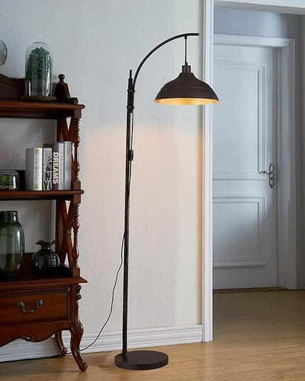 WOXXX Industrial Floor Lamp Modern Rustic Task Floor Lamp in Aged Bronze Finish, Standing Lamp farmhouse arc floor lamps for Living room Bedrooms Office Vintage arched bright tall Reading lamp - LeafyLoom