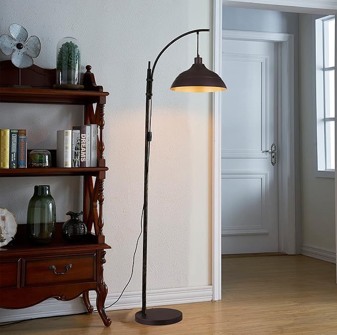 WOXXX Industrial Floor Lamp Modern Rustic Task Floor Lamp in Aged Bronze Finish, Standing Lamp farmhouse arc floor lamps for Living room Bedrooms Office Vintage arched bright tall Reading lamp - LeafyLoom