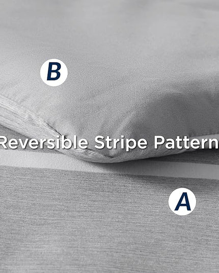 Bedsure Full Size Bed Sets 7 Pieces - Grey & White Striped Bedding All Season Comforter Set, Bed in a Bag with 1 Comforter, 2 Sheets, 2 Pillowcases & 2 Shams - LeafyLoom