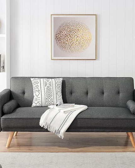 NicBex Sectional Couch Sofa with 2 Round Pillows Cotton Sofa Bed Cloud Couch for Living Room Furniture Sets with Adjustable Back, Modular Sofa for Living Room, Bedroom, Apartment,71.6" L, Dark Gray - LeafyLoom