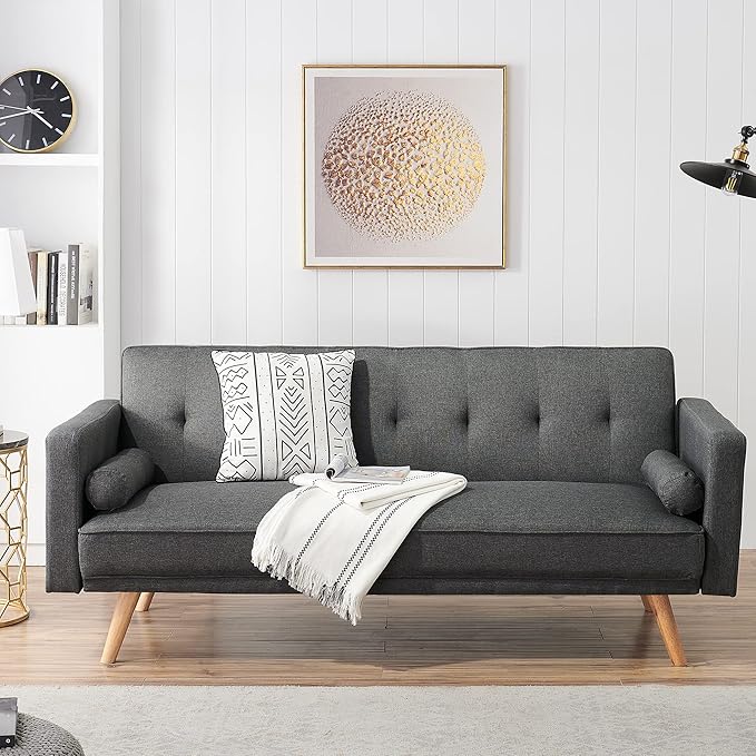 NicBex Sectional Couch Sofa with 2 Round Pillows Cotton Sofa Bed Cloud Couch for Living Room Furniture Sets with Adjustable Back, Modular Sofa for Living Room, Bedroom, Apartment,71.6" L, Dark Gray - LeafyLoom
