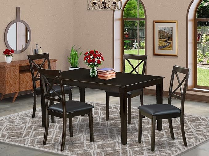 East West Furniture CABO5S-CAP-LC Capri 5 Piece Room Set Includes a Rectangle Wooden Table and 4 Faux Leather Kitchen Dining Chairs, 36x60 Inch - LeafyLoom