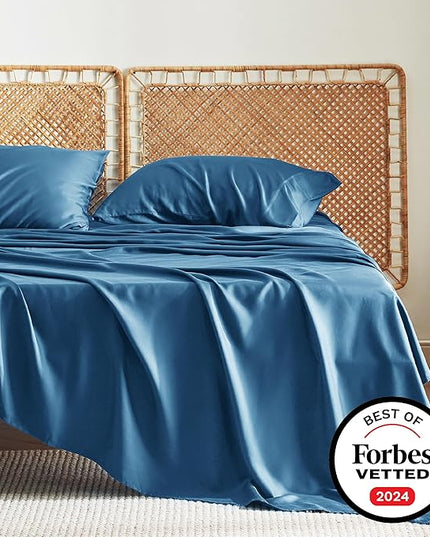 Bedsure King Size Sheet Set, Cooling Sheets King, Rayon Derived from Bamboo, Deep Pocket Up to 16", Breathable & Soft Bed Sheets, Hotel Luxury Silky Bedding Sheets & Pillowcases, Peacock Blue - LeafyLoom