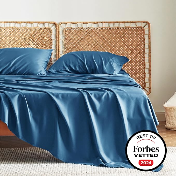 Bedsure King Size Sheet Set, Cooling Sheets King, Rayon Derived from Bamboo, Deep Pocket Up to 16", Breathable & Soft Bed Sheets, Hotel Luxury Silky Bedding Sheets & Pillowcases, Peacock Blue - LeafyLoom