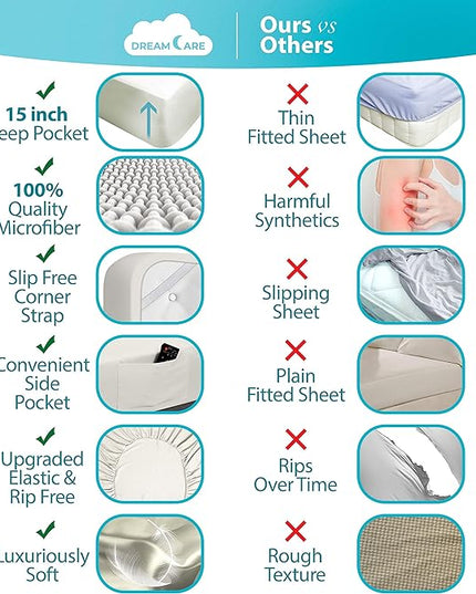 DREAMCARE Full Size Sheets - Cooling Bed Sheets - 4pcs Set - up to 15" Deep Pocket Full Sheet Set - Sheets Full Size Bed - Soft & Long Lasting 100% Fine Brushed Polyester with Side Pocket - Ivory - LeafyLoom