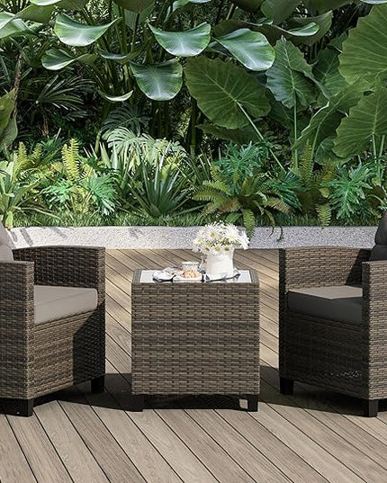 Shintenchi 3 Pieces Patio Furniture Set 3 Pieces PE Rattan Wicker Chairs with Table Outdoor Furniture for Backyard/Garden/Poolside/Outdoor Restaurant Gary Rattan with Gary Cushion - LeafyLoom