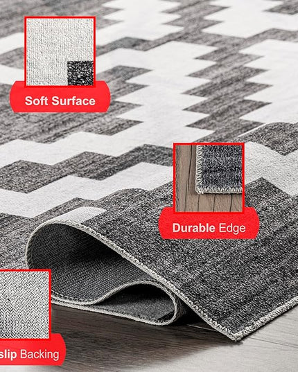 nuLOOM Tamera Modern Diamonds Machine Washable Ultra Thin Area Rug, 8' x 10', Grey - LeafyLoom