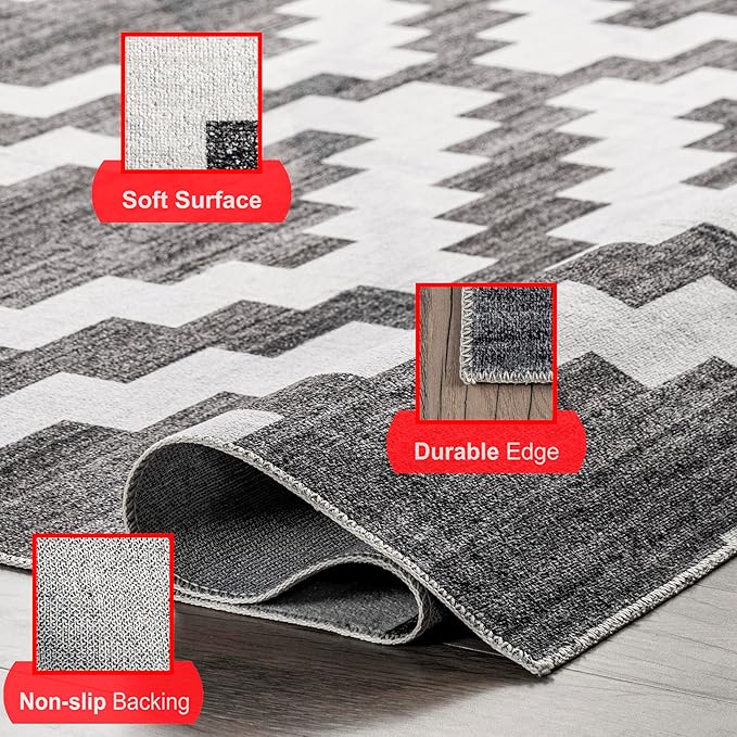nuLOOM Tamera Modern Diamonds Machine Washable Ultra Thin Area Rug, 5' x 8', Grey - LeafyLoom