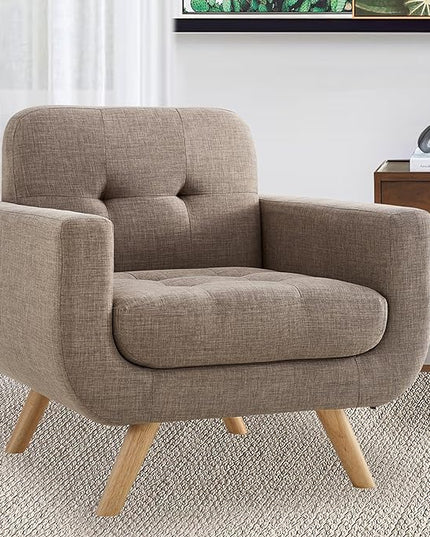 ROSEVERA Elena Contemporary Accent Armchair with Linen Upholstery Living Room Furniture, Brown - LeafyLoom