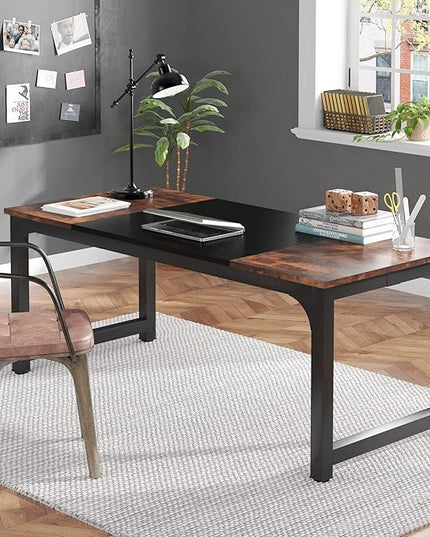 Tribesigns Modern Computer Desk, 70.8 x 31.5 inch Large Office Desk Computer Table Study Writing Desk Workstation for Home Office, Black Metal Frame - LeafyLoom