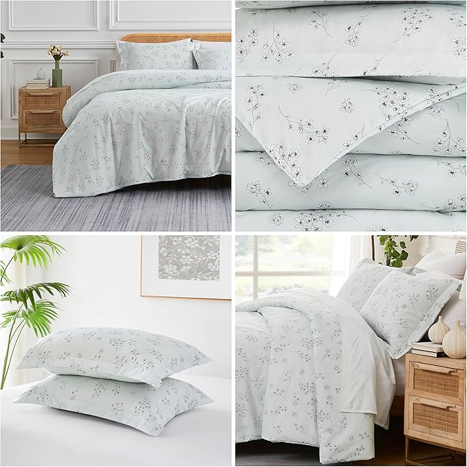 Southshore Fine Living, Inc. 3-Piece Full/Queen Comforter Set, Down Alternative All-Season Floral Comforter with Matching Shams, Soft Flowered Bedspread, Full or Queen Bedding, Sweet Florals Blue - LeafyLoom