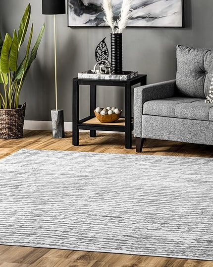 nuLOOM Avelina Abstract Stripes Machine Washable Ultra Thin Area Rug, 6' x 9', Light Grey - LeafyLoom