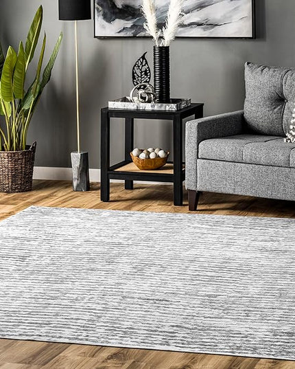 nuLOOM Avelina Abstract Stripes Machine Washable Ultra Thin Area Rug, 5' x 8', Light Grey - LeafyLoom