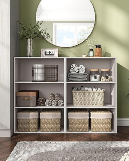 Apexa 3-Tier Cube Storage Organizer Shelves, Stackable Wood Bookcase Fits Cubby Bins for Organization, Dorm Teen Room Decor & Home Office, Greige - LeafyLoom