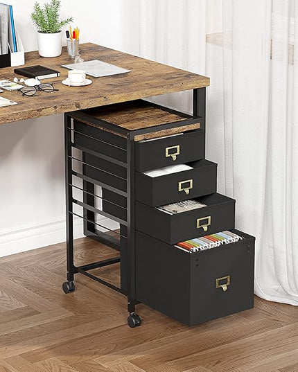 Vertical Mobile Filing Cabinet Fits A4 or Letter Size, Rustic Black - LeafyLoom