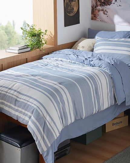 Bedsure Extra Long Twin XL Comforter Set, Twin XL Bedding Set, Navy Blue All Season Dorm Room Essentials with 1 Pillow Sham, Flat Sheet, Fitted Sheet and 1 Pillowcase - LeafyLoom