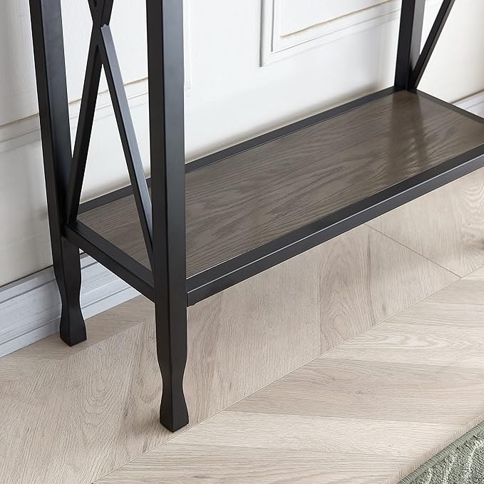 Leick Home 23005 Chisel & Forge Narrow Recliner Side Table with Shelf, Gray/Matte Black - LeafyLoom