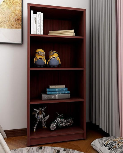 Sunon 4 Shelf Wood Bookcase Freestanding Display Shelf Adjustable Layers Bookshelf for Home Office Library Small Narrow Space (Mahogany, 4-Layers) - LeafyLoom