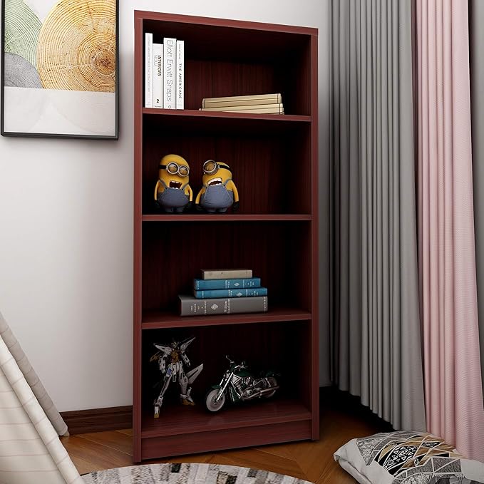 Sunon 4 Shelf Wood Bookcase Freestanding Display Shelf Adjustable Layers Bookshelf for Home Office Library Small Narrow Space (Mahogany, 4-Layers) - LeafyLoom
