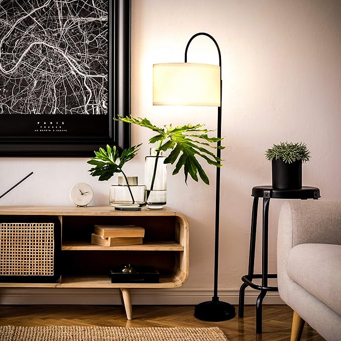 Brightech Nora Bright Arc Tall Lamp, Contemporary LED Floor Lamp, Standing Lamp for Living Rooms & Offices, Mid-Century Modern Standing Lamp with Heavy Base for Bedroom - Black - LeafyLoom