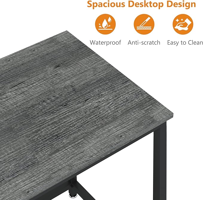 47 Inch Small Space Computer Desk, Home Office Desk, Heavy Duty Multipurpose Table, Study Desk Workstation, Gray - LeafyLoom